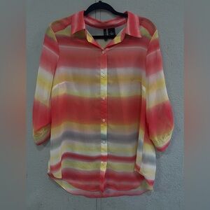 New Directions - quarter sleeve button up blouse